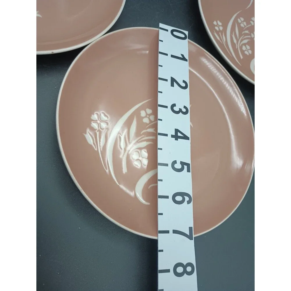 Vtg Harkerware Ironstone Springtime Desert Plates Floral Peach set of 4